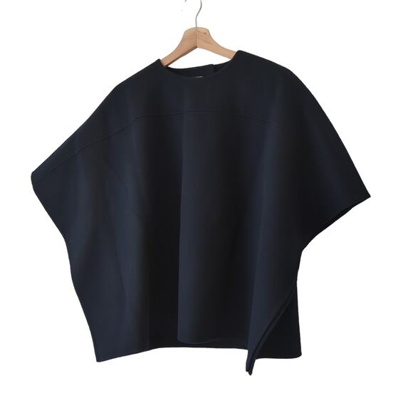 Frankie Shop Womens Top XS S‎ Navy Blue Wool Batwing Poncho Heavyweight Sweater